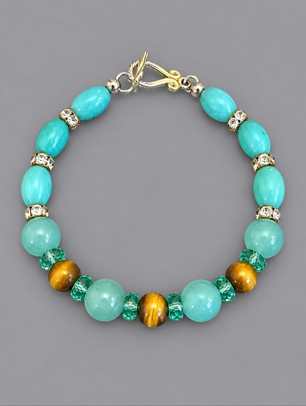 Handmade Aventurine Tiger Eye Beaded Toggle Bracelet